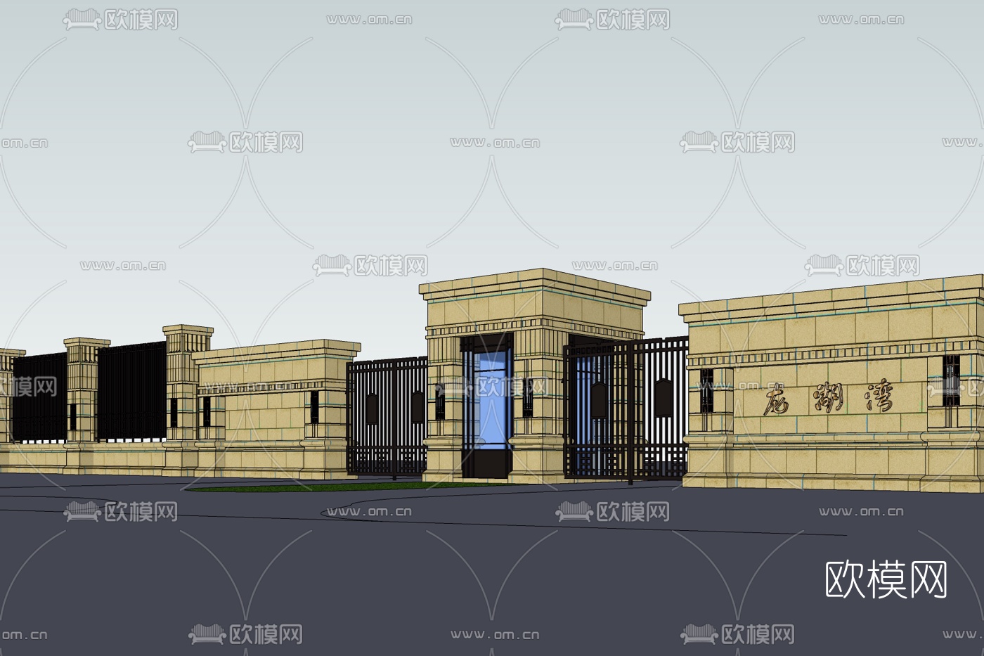 新古典小区大门免费su模型下载