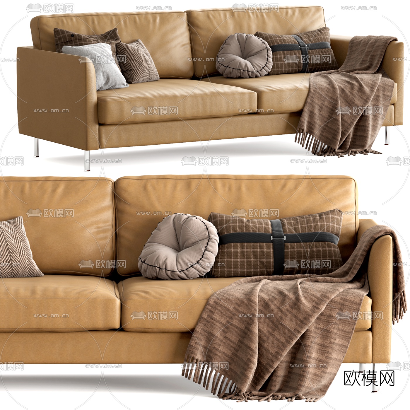 现代皮革双人沙发3d模型下载