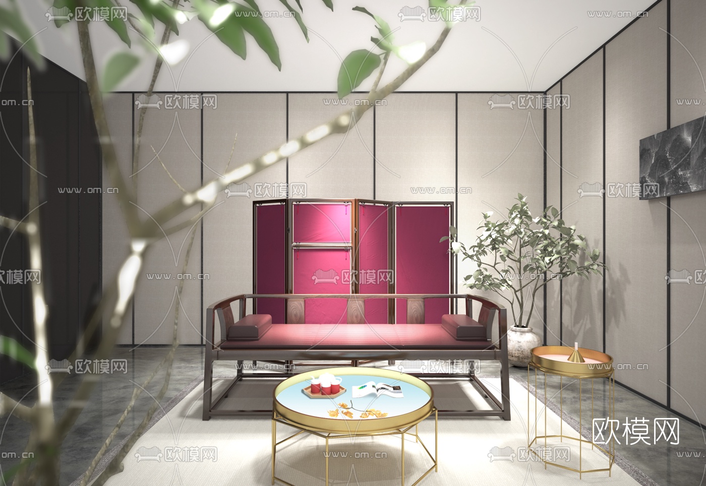 HWCD设计 新中式罗汉床3d模型下载