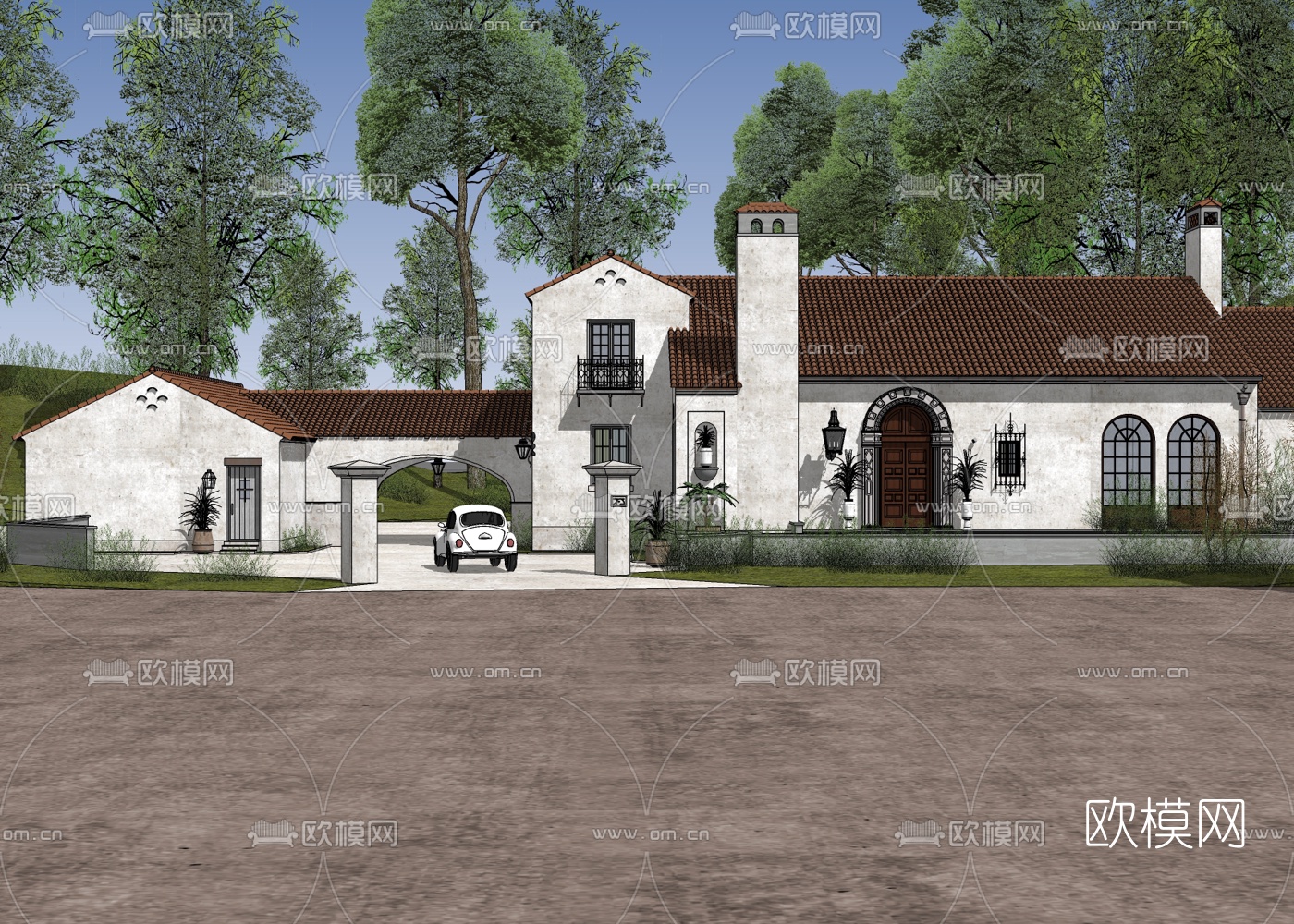 新古典园林入口免费su模型下载