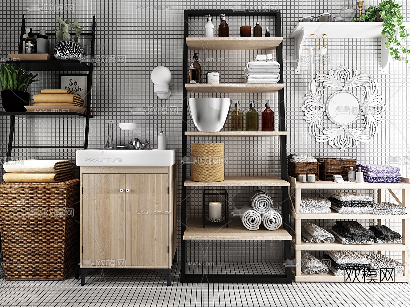 工业风洗手台浴室柜架3d模型下载