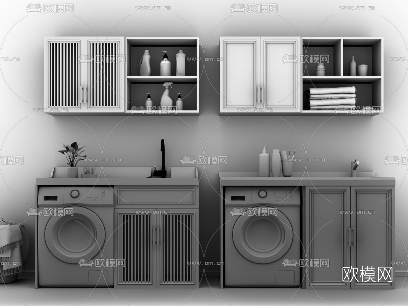 新中式浴室柜洗手台3d模型下载（渲染图2）