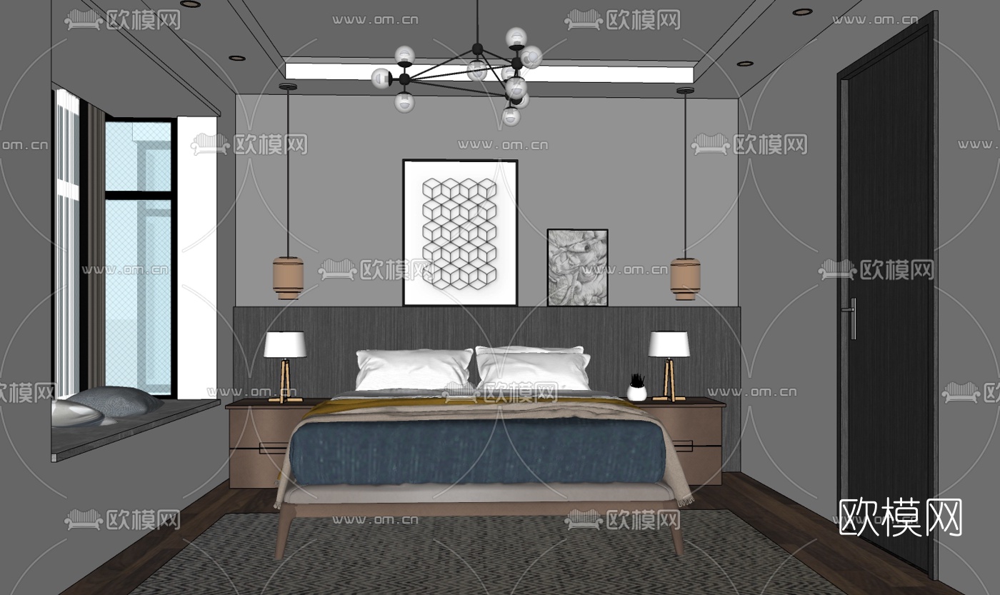 北欧公寓客厅su模型下载（渲染图3）