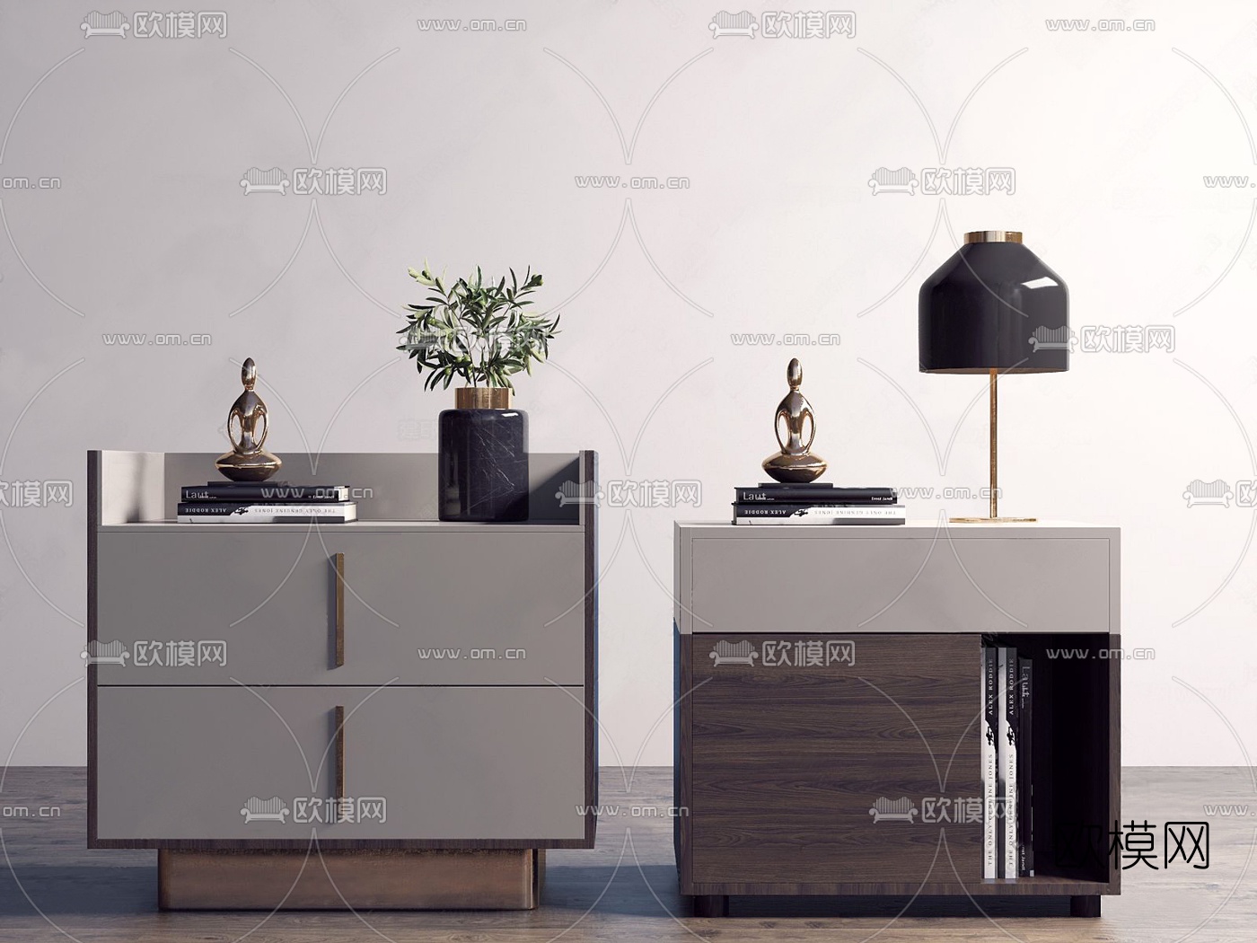 现代实木床头柜3d模型下载