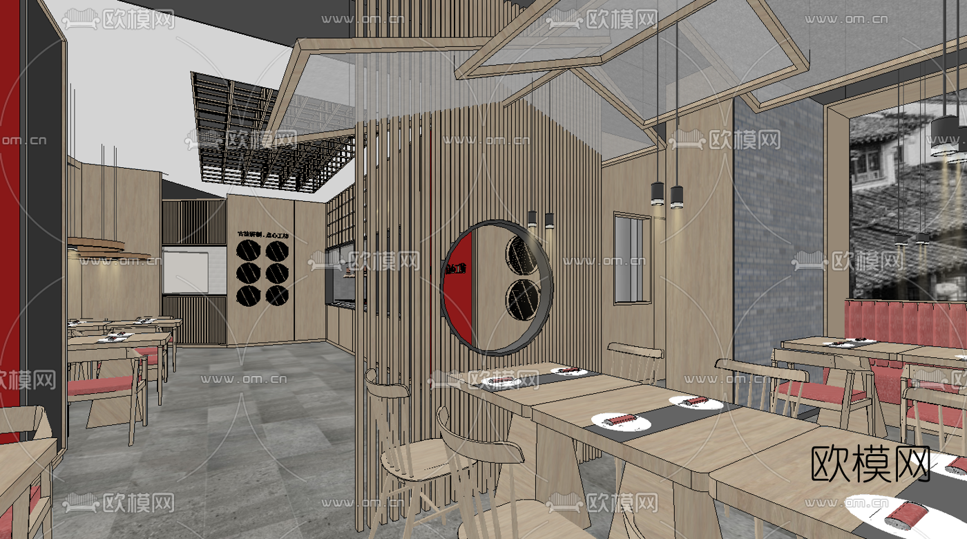中式自助餐厅su模型