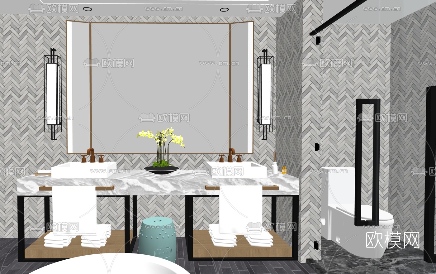 现代酒店卫生间su模型下载（渲染图1）