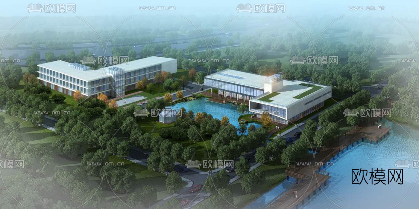 现代建筑外观夜景3d模型