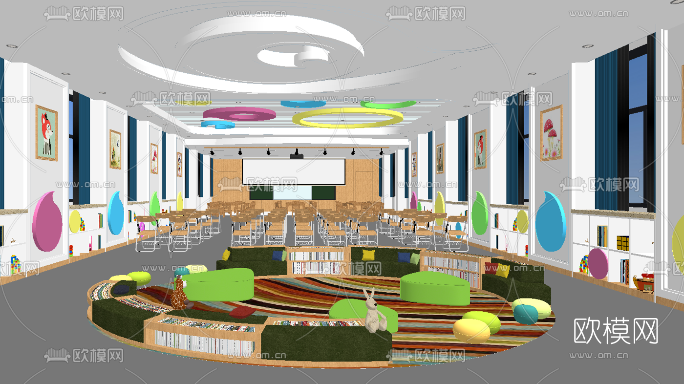 现代早教中心幼儿园教室su模型下载（渲染图3）