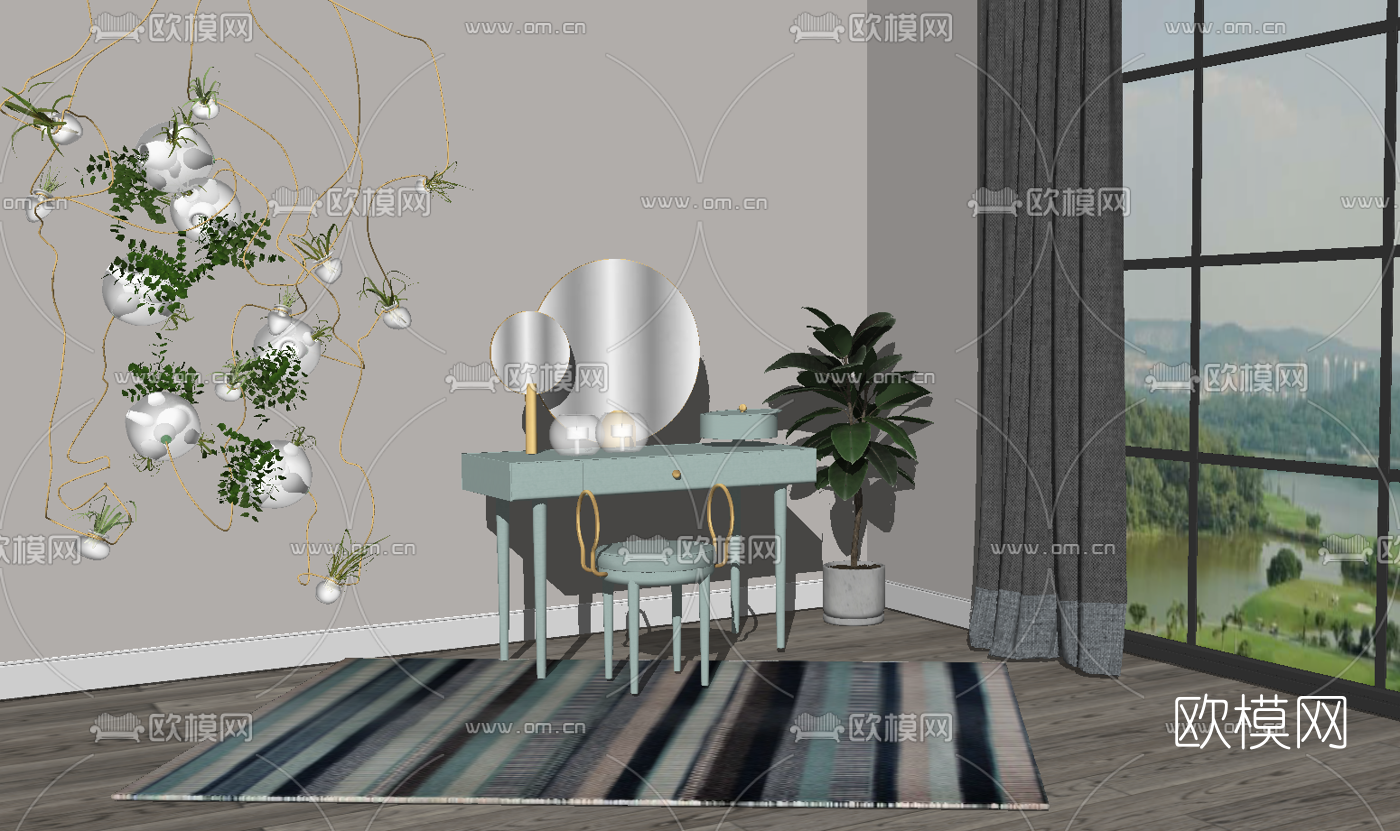 北欧实木梳妆台su模型下载