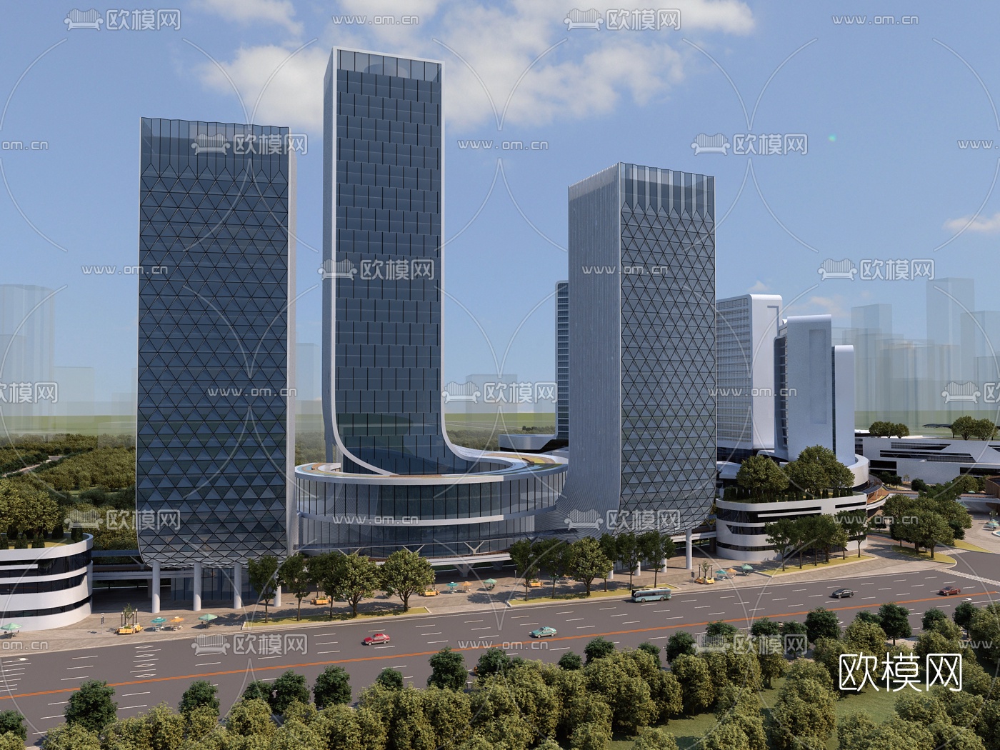 现代办公楼鸟瞰规划3d模型