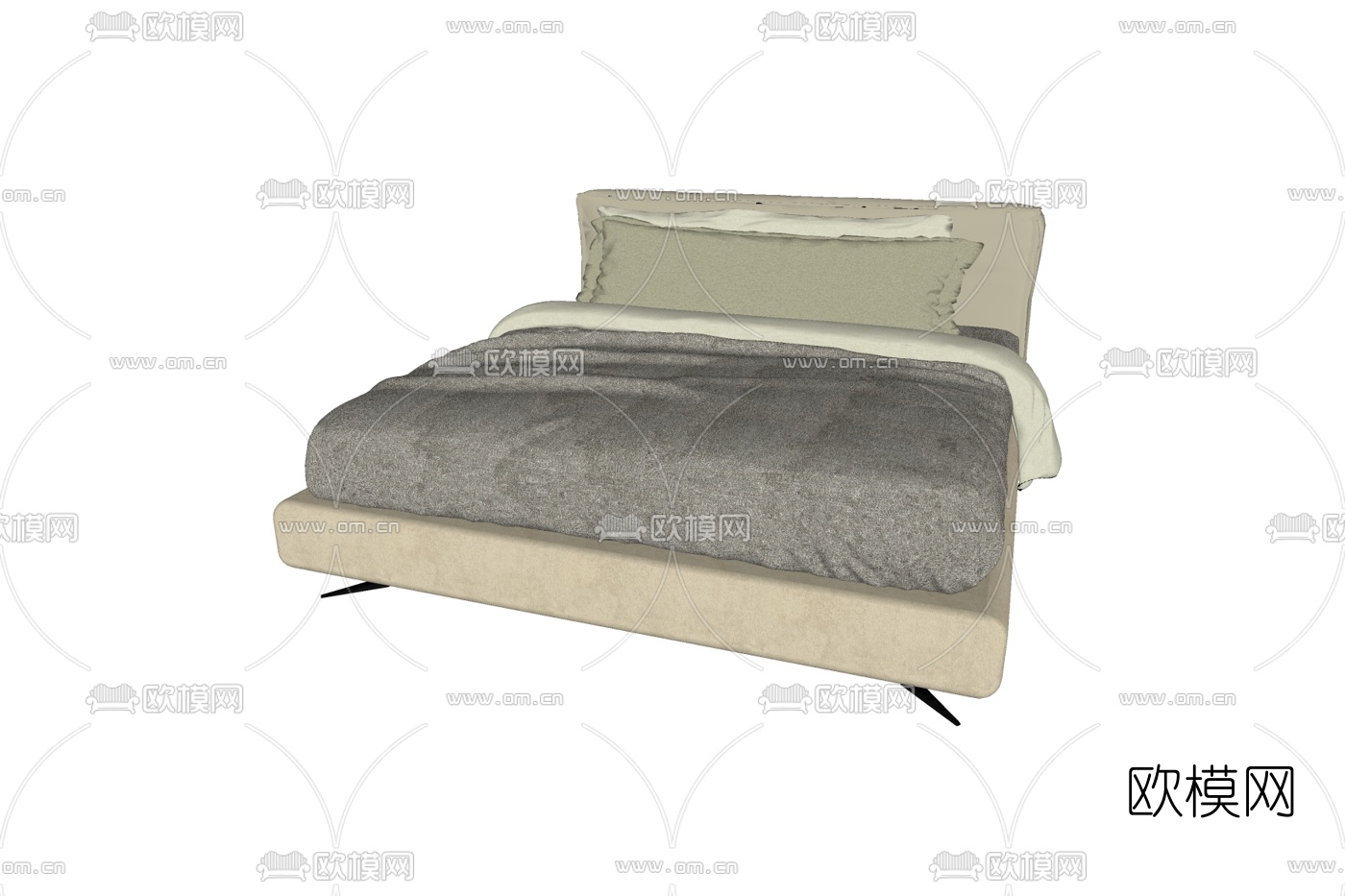 现代双人床免费su模型下载
