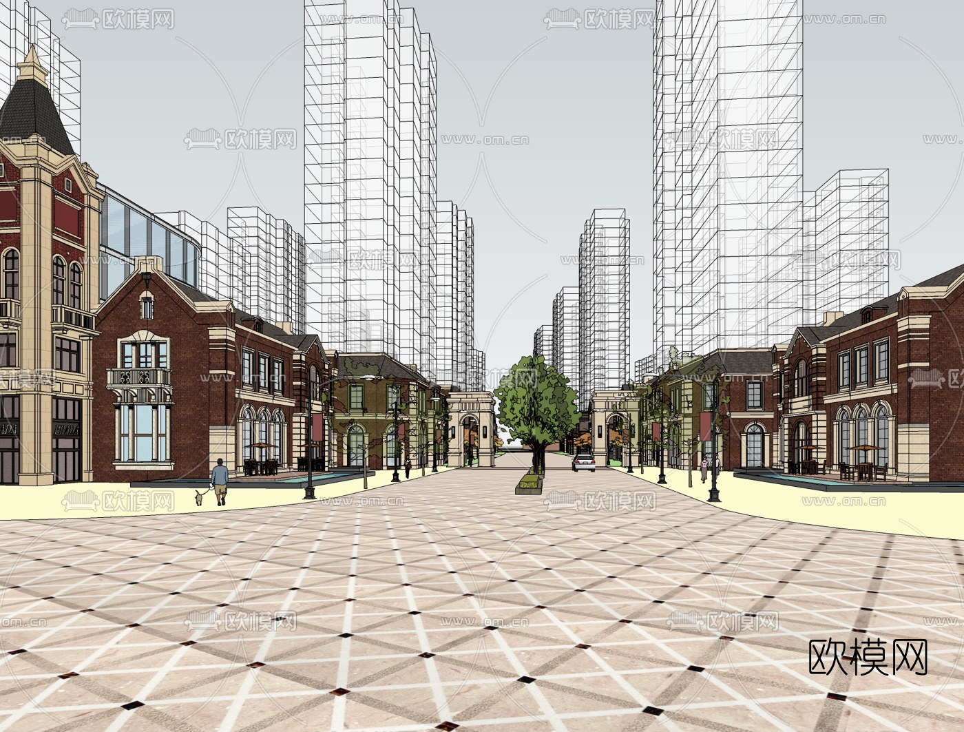 欧式商业街su模型下载（渲染图1）
