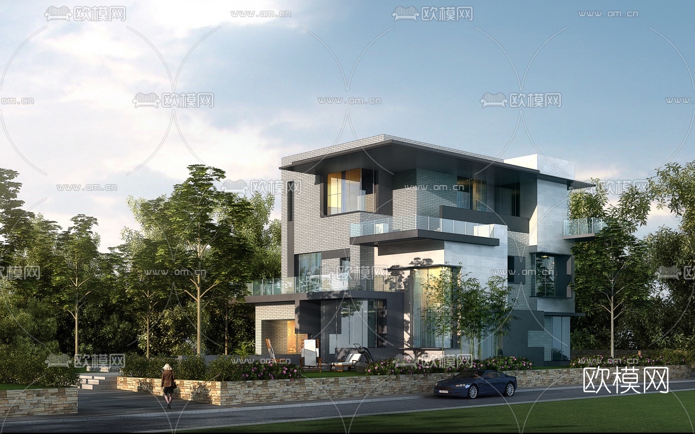 现代独栋别墅外观3d模型下载