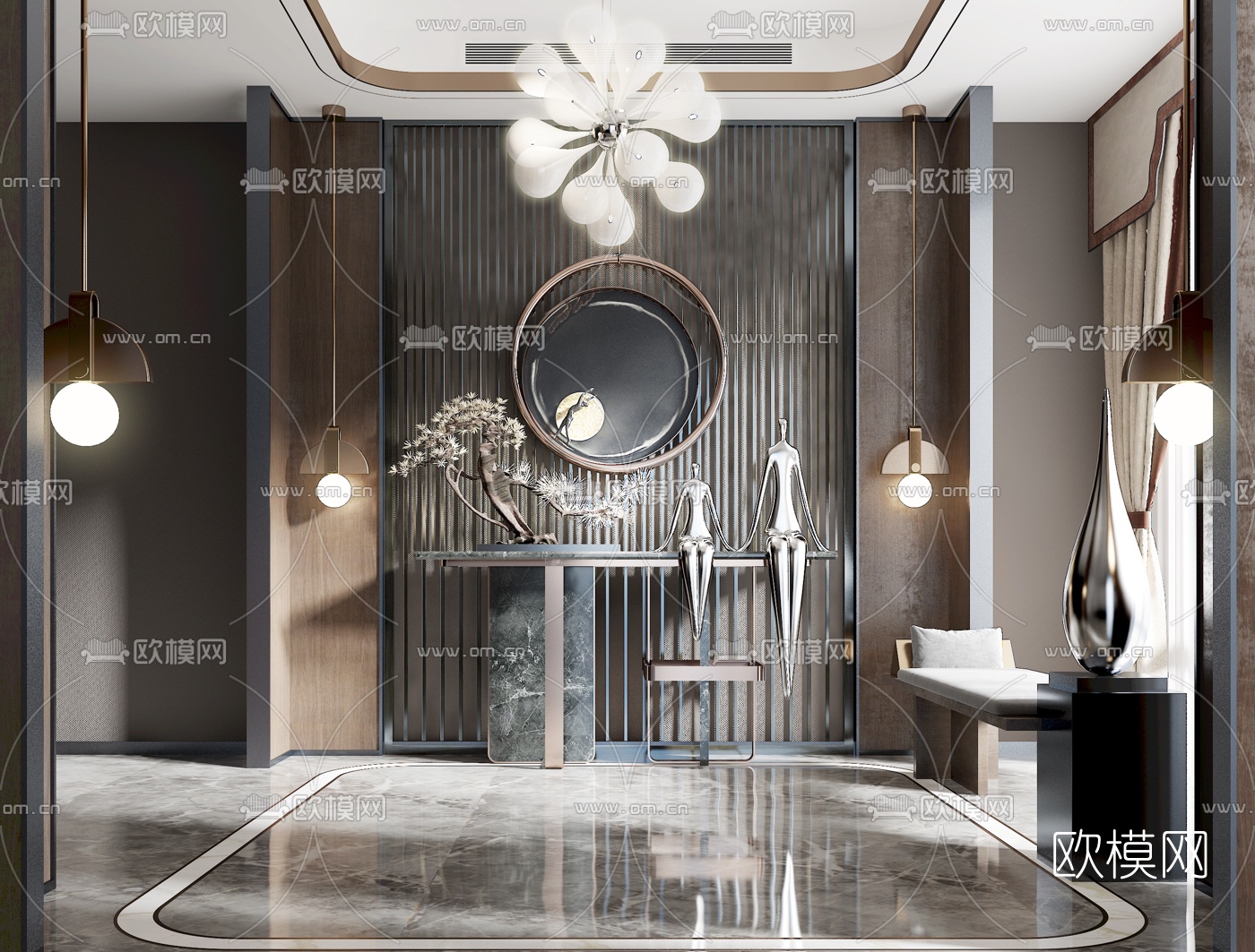 新中式轻玄关过道3d模型