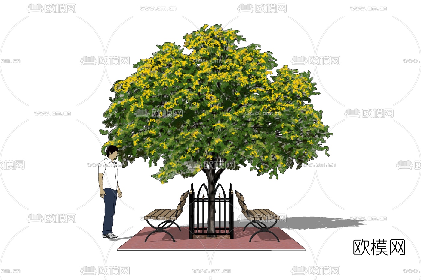 现代公园景观树公用椅免费su模型下载