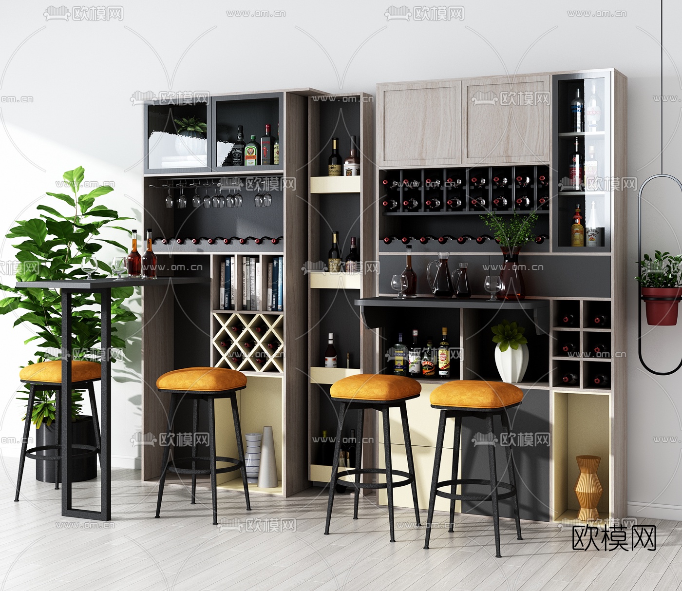 现代酒柜吧台3d模型下载