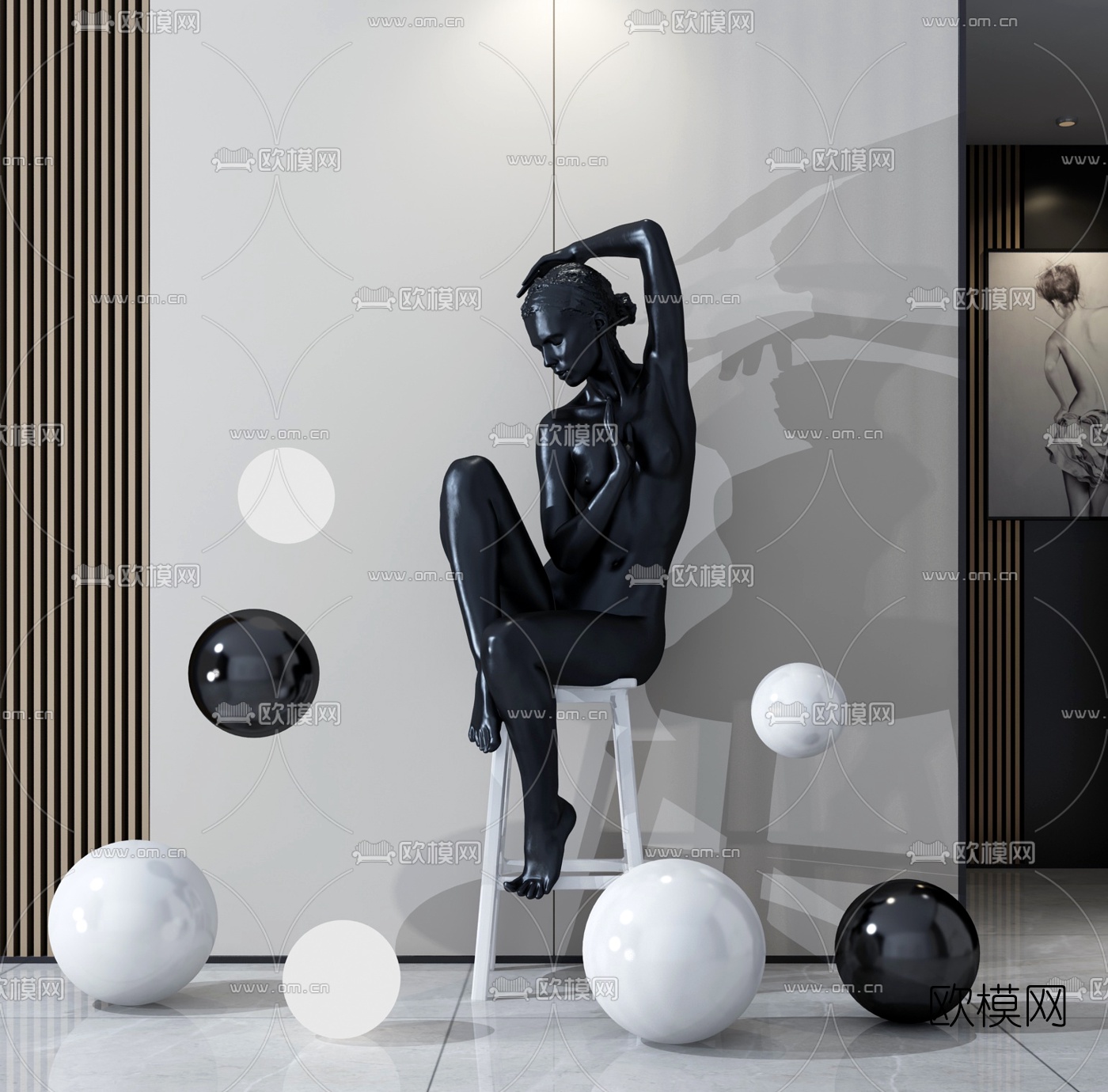 现代艺术女人雕塑3d模型