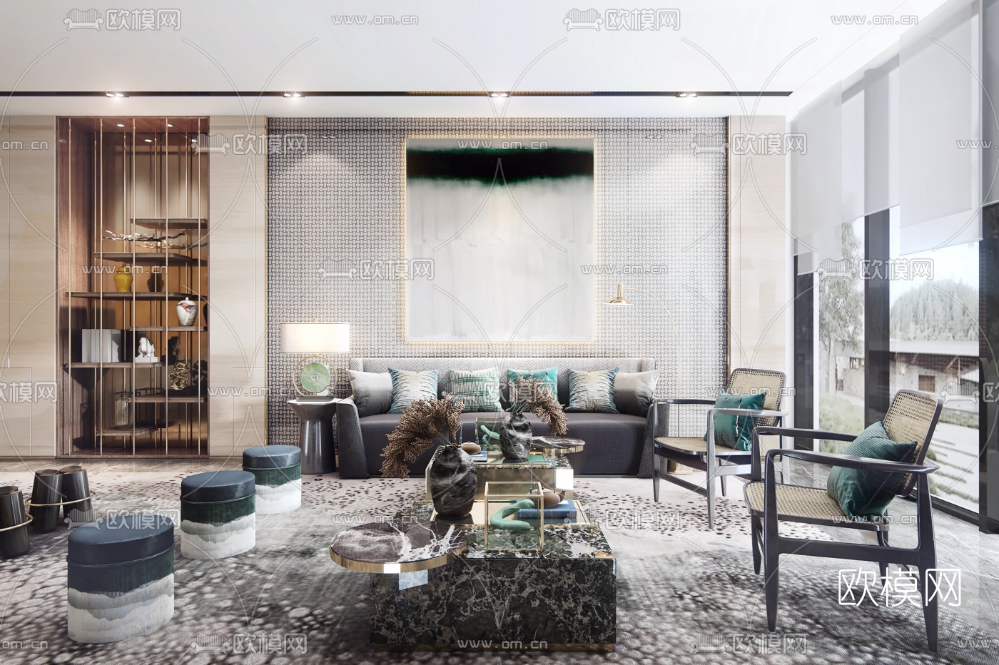 现代轻奢沙发组合3d模型下载