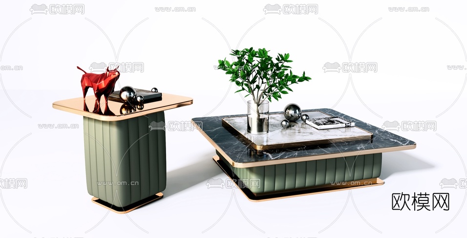 现代茶几边几摆件组合3d模型下载(渲染图2)