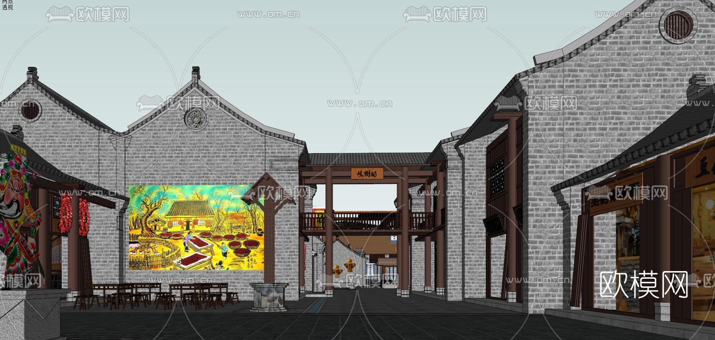 中式仿古小镇su模型下载（渲染图3）