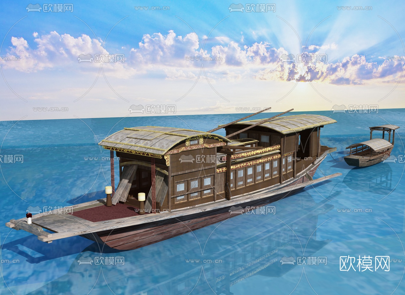 中式木船乌篷船3d模型
