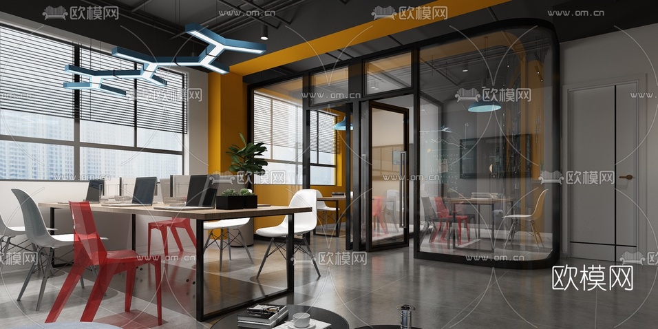工业风工作室办公区3d模型下载(渲染图1)