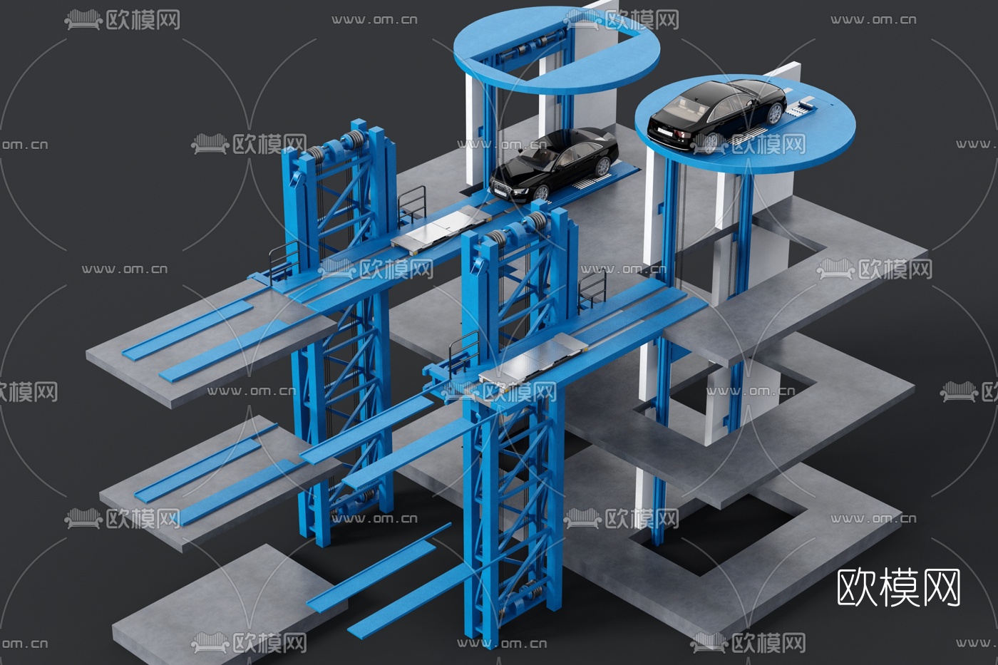 工业风自动停车升降机3d模型下载（渲染图1）