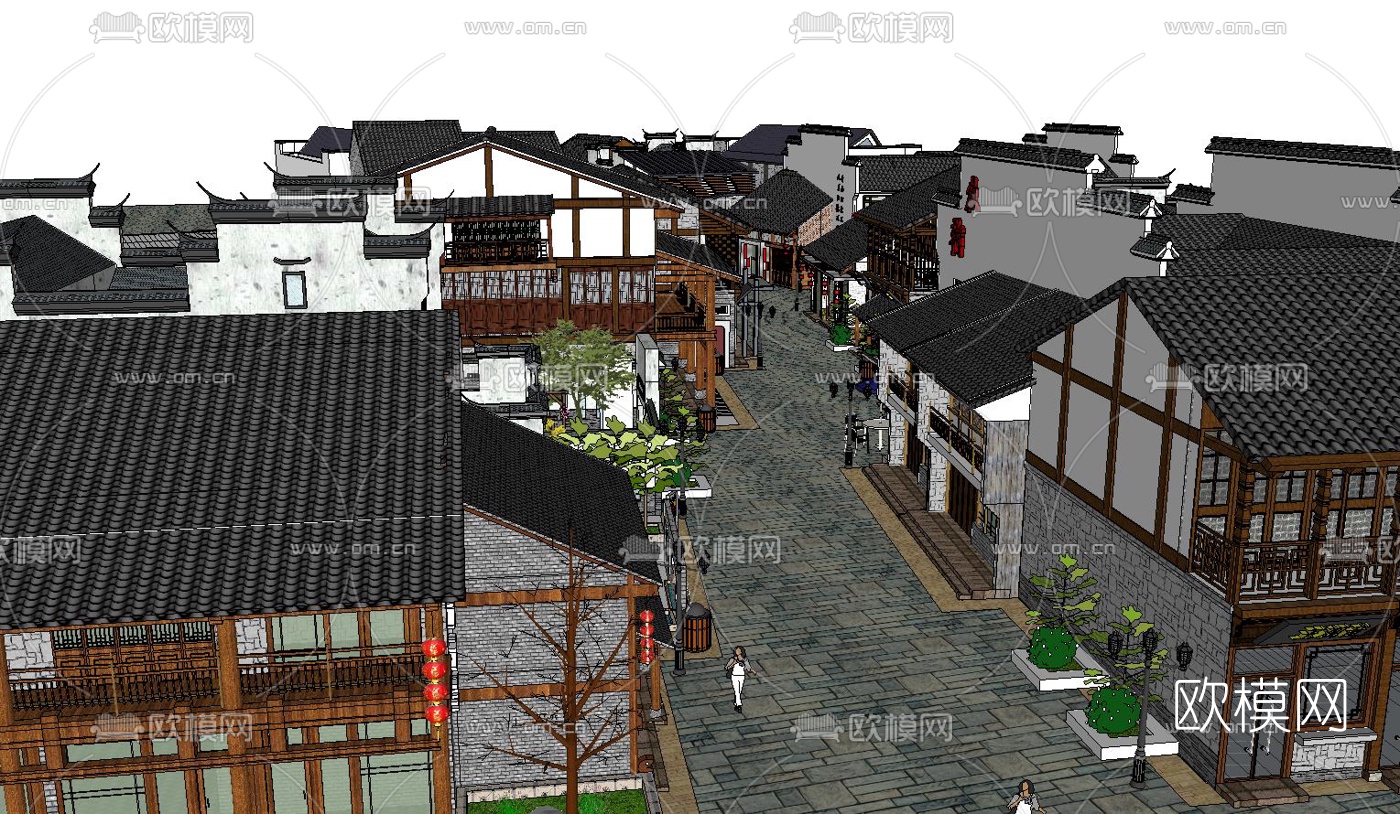 中式商业街su模型下载（渲染图3）