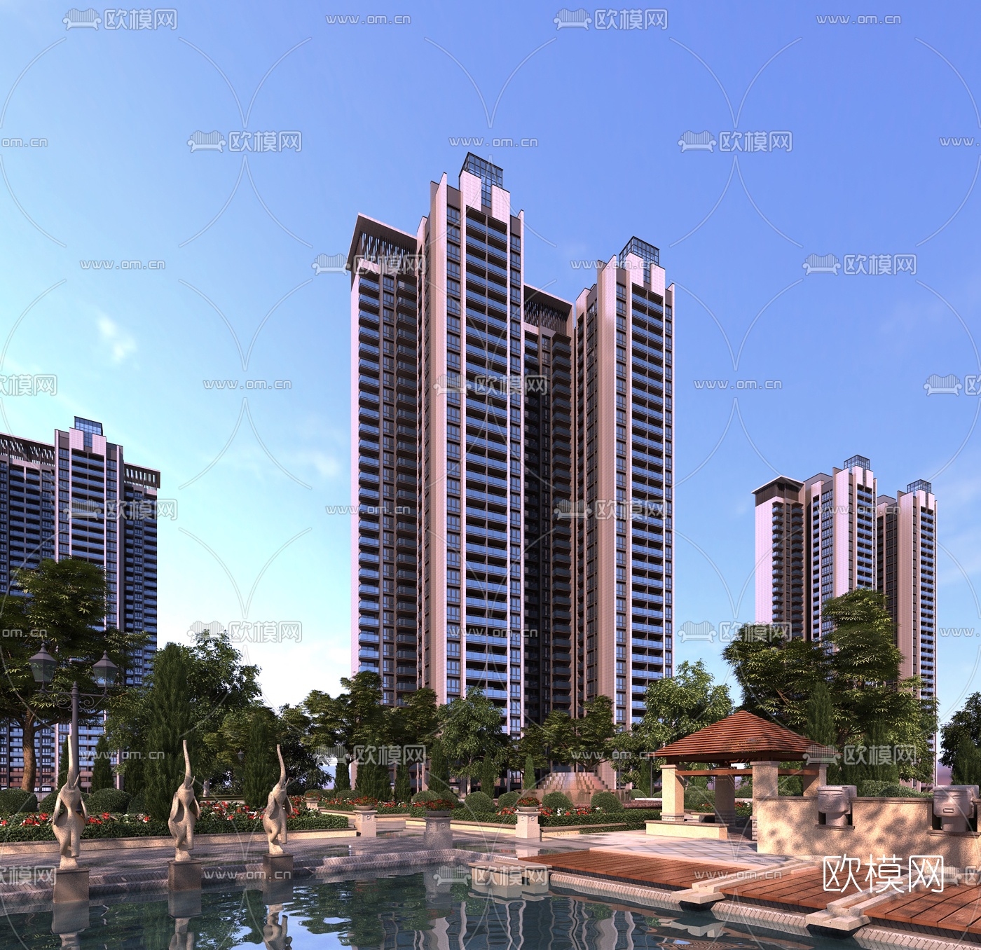 现代高层住宅建筑外观3d模型