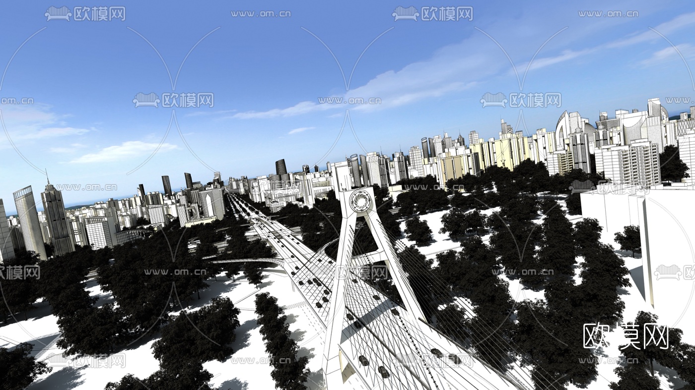现代城市立交桥鸟瞰3d模型
