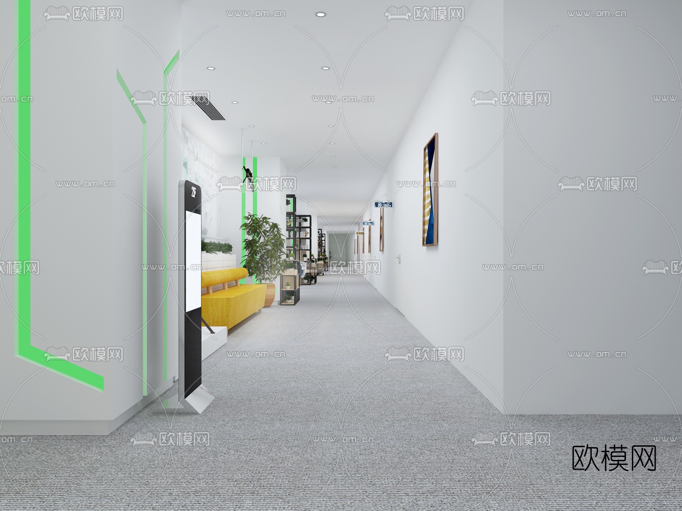 现代办公走廊过道免费3d模型