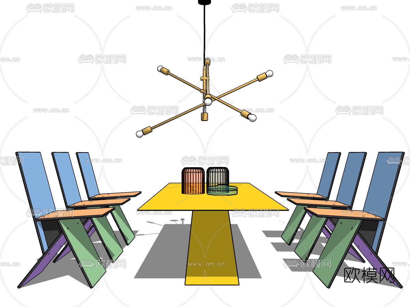 现代时尚餐桌椅su模型下载（渲染图2）