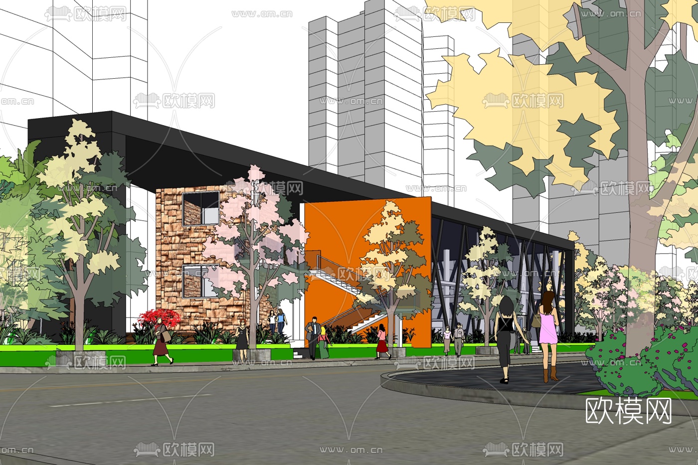 现代公园景观免费su模型下载