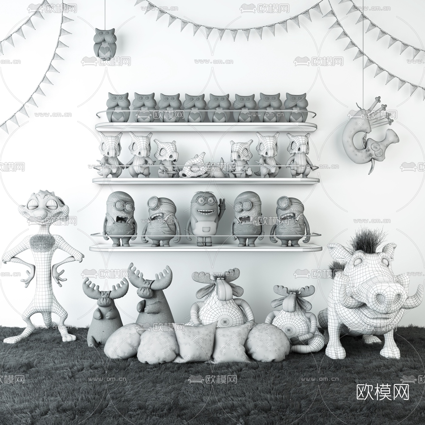 现代公仔布偶娃娃玩具3d模型下载（渲染图2）