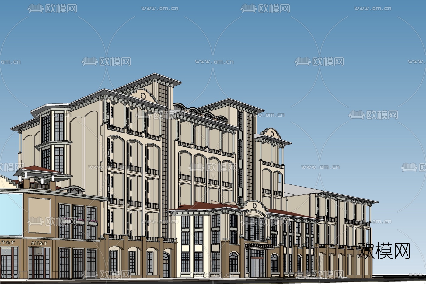 欧式酒店外观免费su模型下载