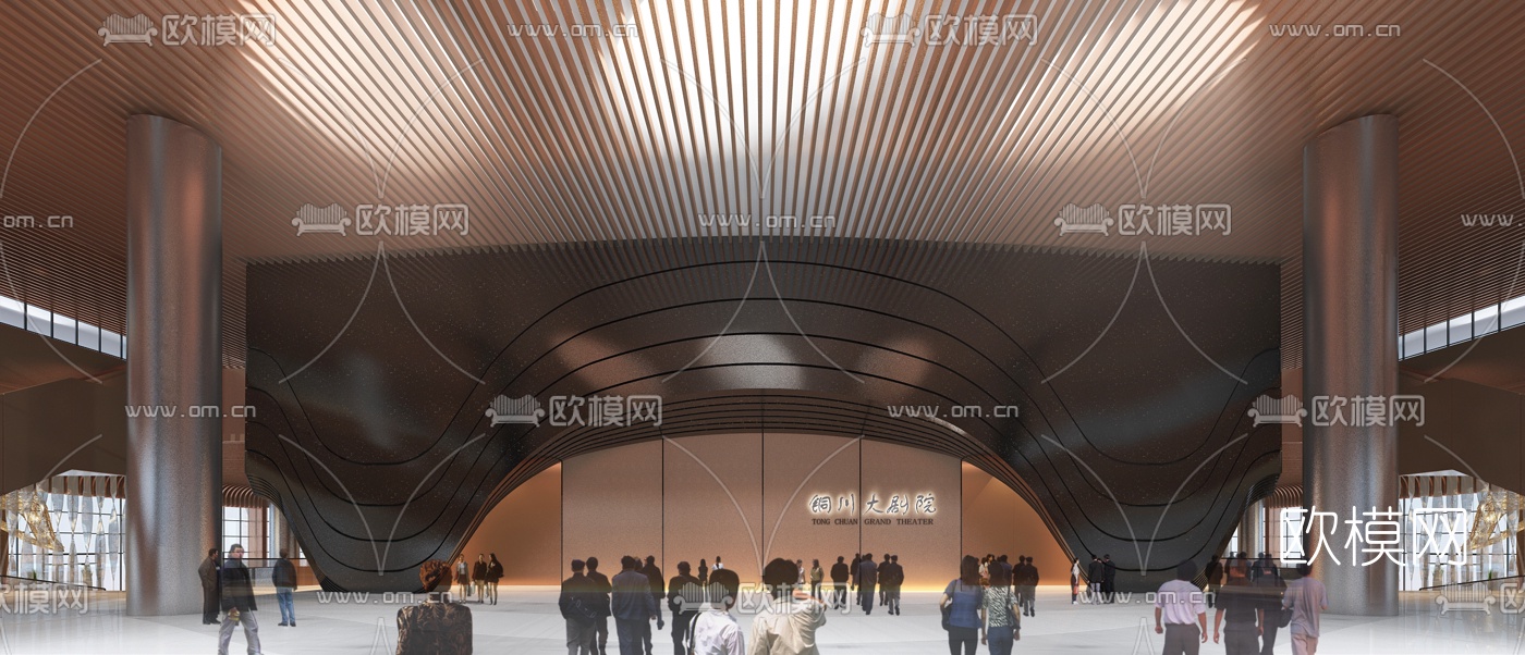 现代大剧院大堂入口3d模型下载（渲染图1）