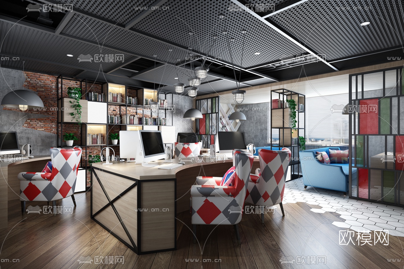 工业风网吧网咖3d模型