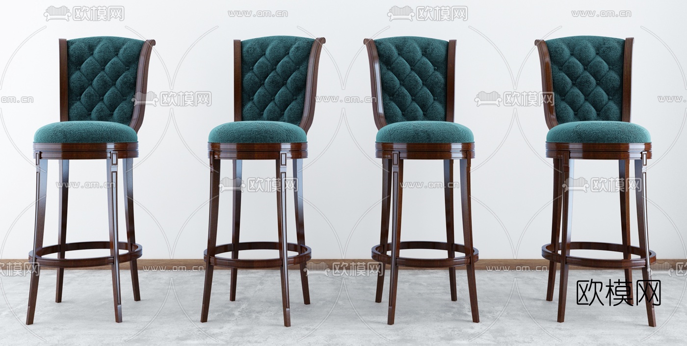 美式实木吧台椅3d模型下载