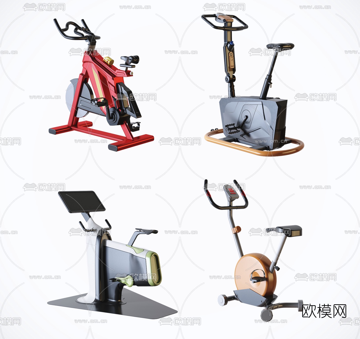 现代健身器材动感单车3d模型下载