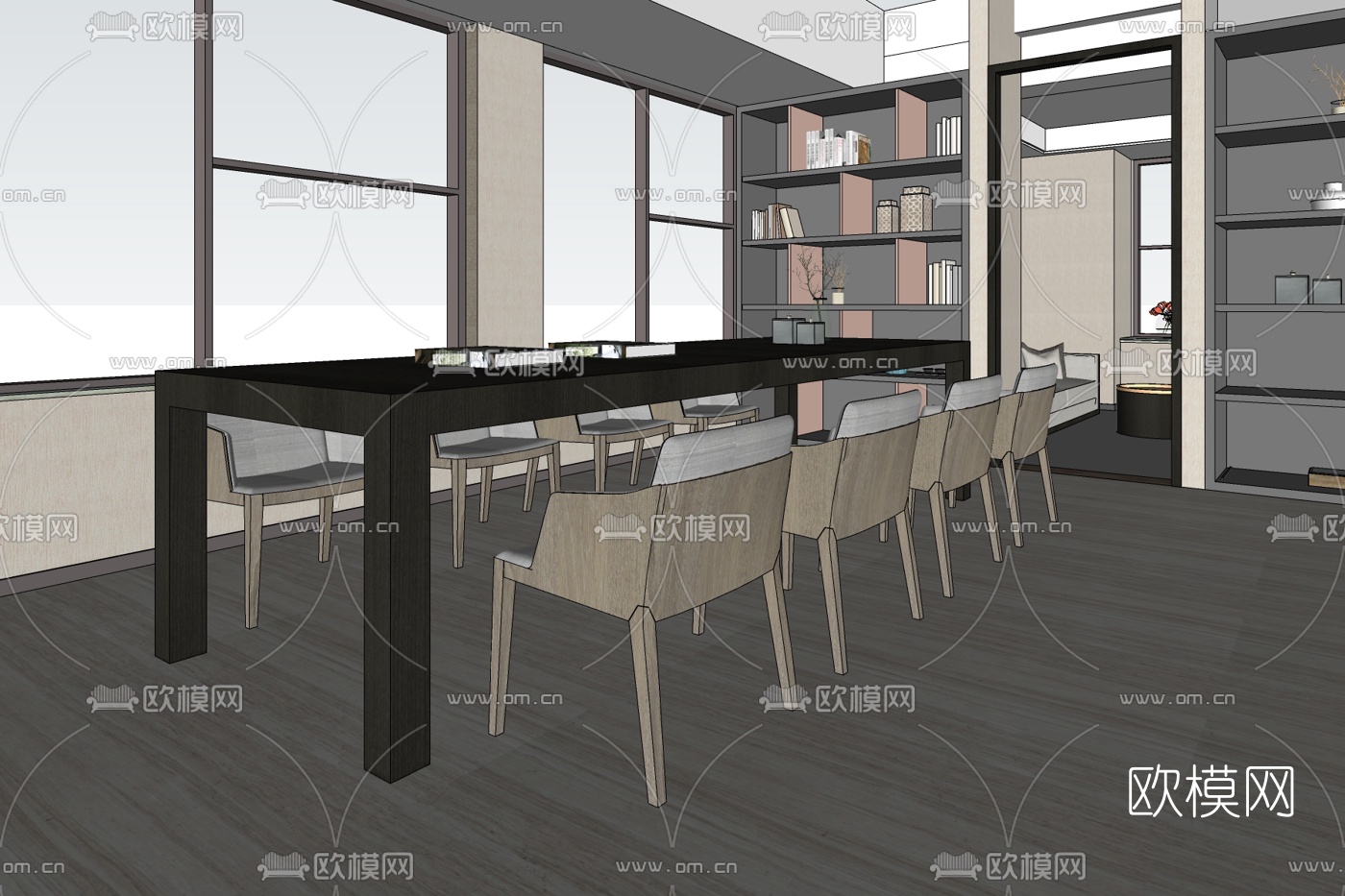 现代实木餐桌椅免费su模型下载