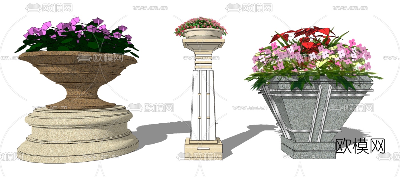 欧式花钵su模型下载