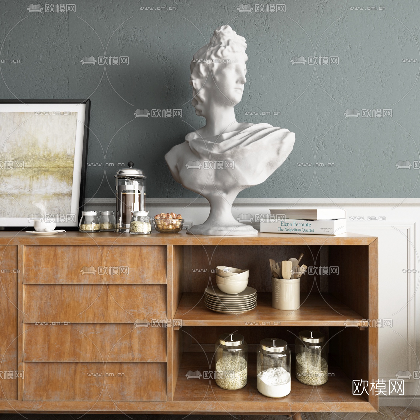 北欧原木餐桌椅3d模型下载（渲染图2）