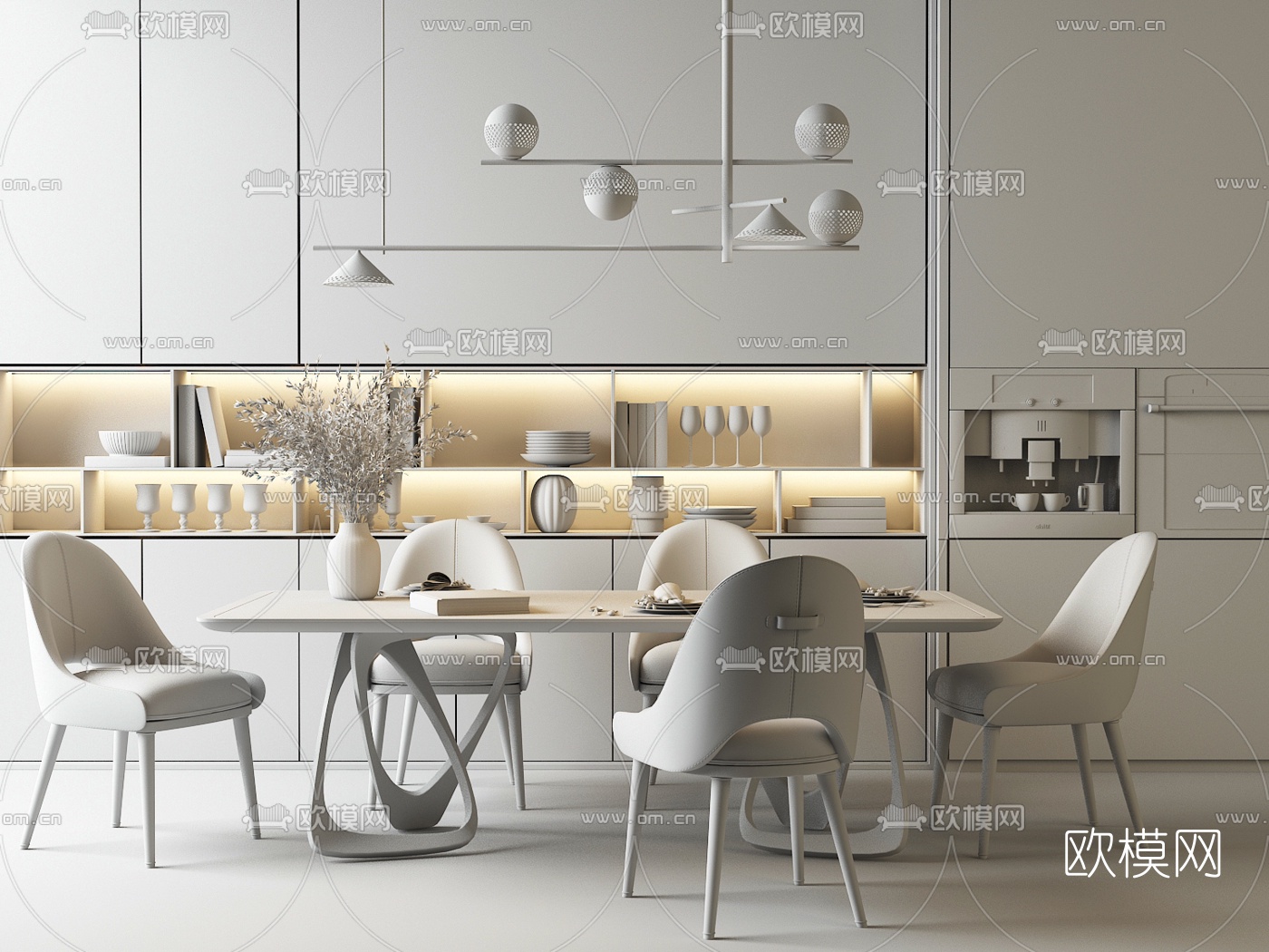 现代轻奢餐桌椅3d模型下载（渲染图5）