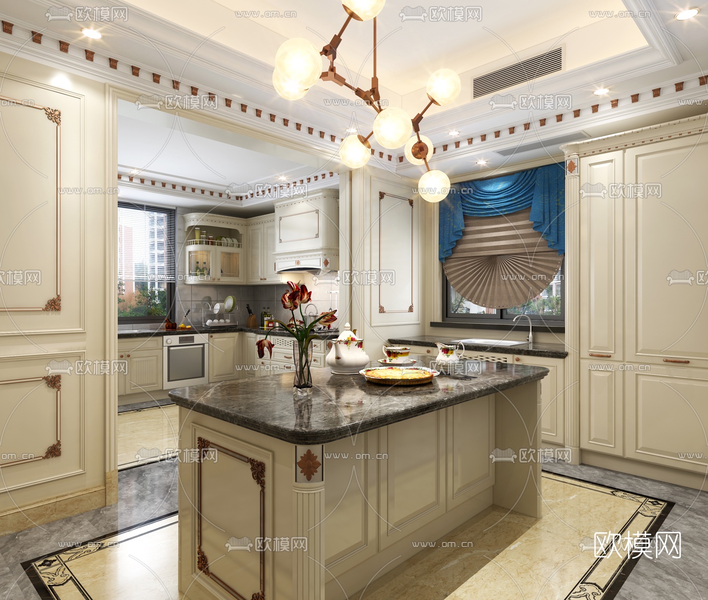 欧式厨房3d模型下载（渲染图2）