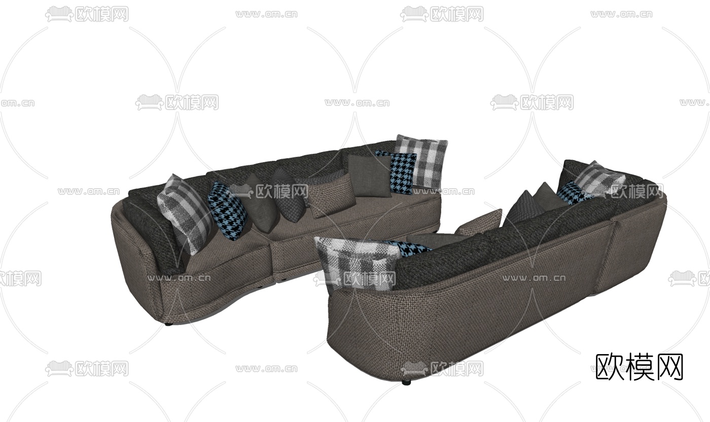 现代布艺多人沙发su模型下载