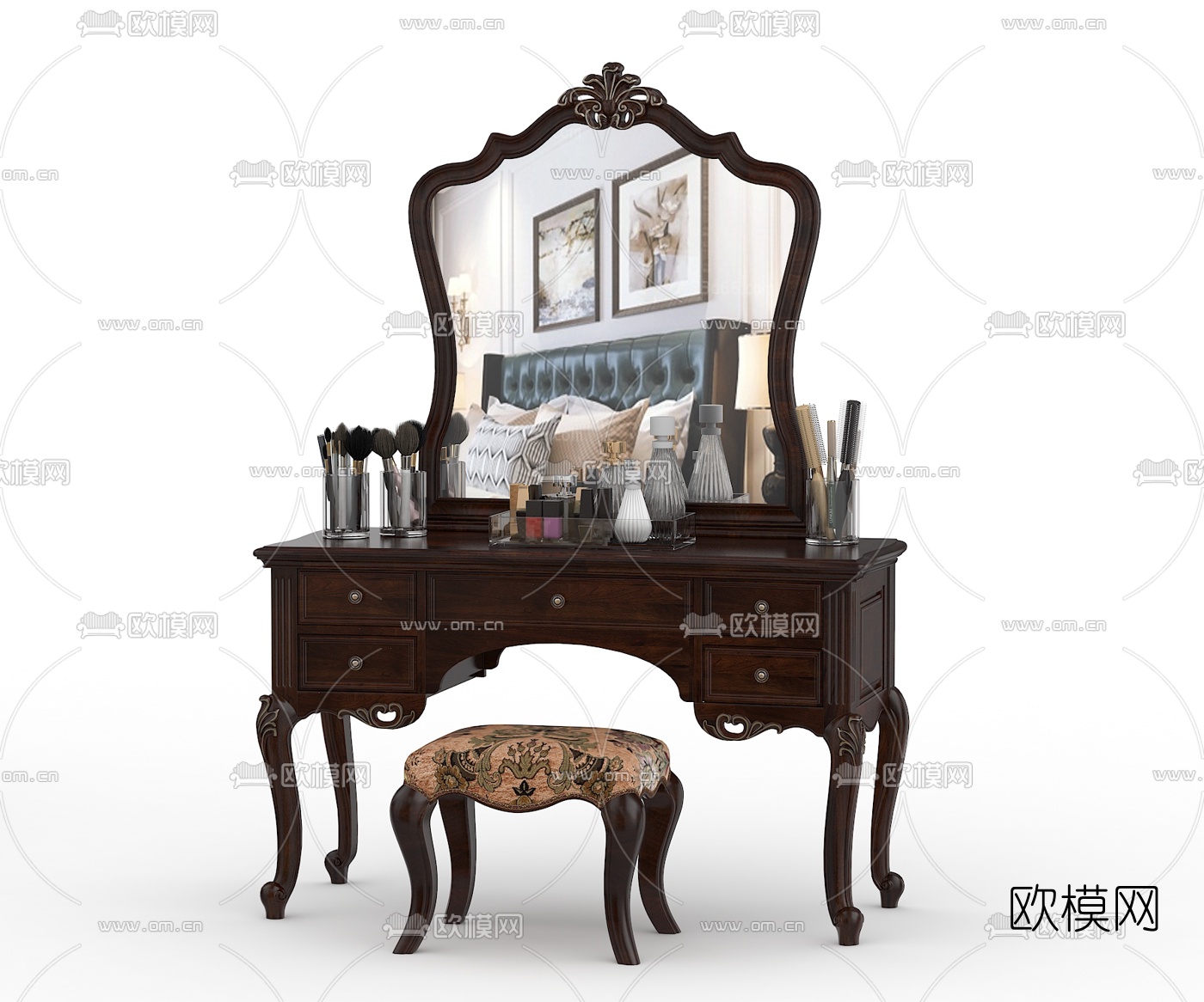 欧式古典实木梳妆台3d模型下载