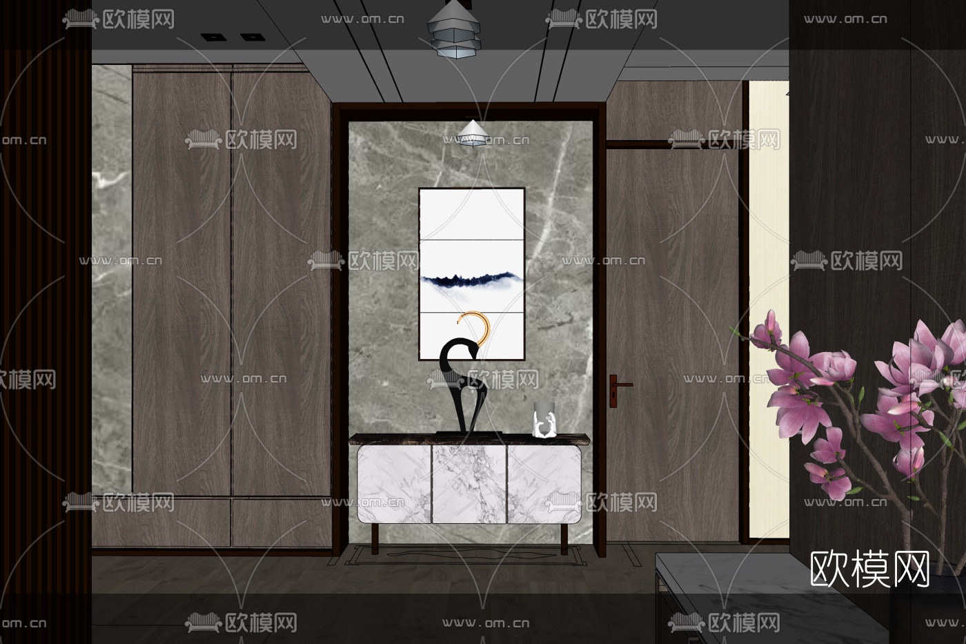 现代实木边柜免费su模型下载