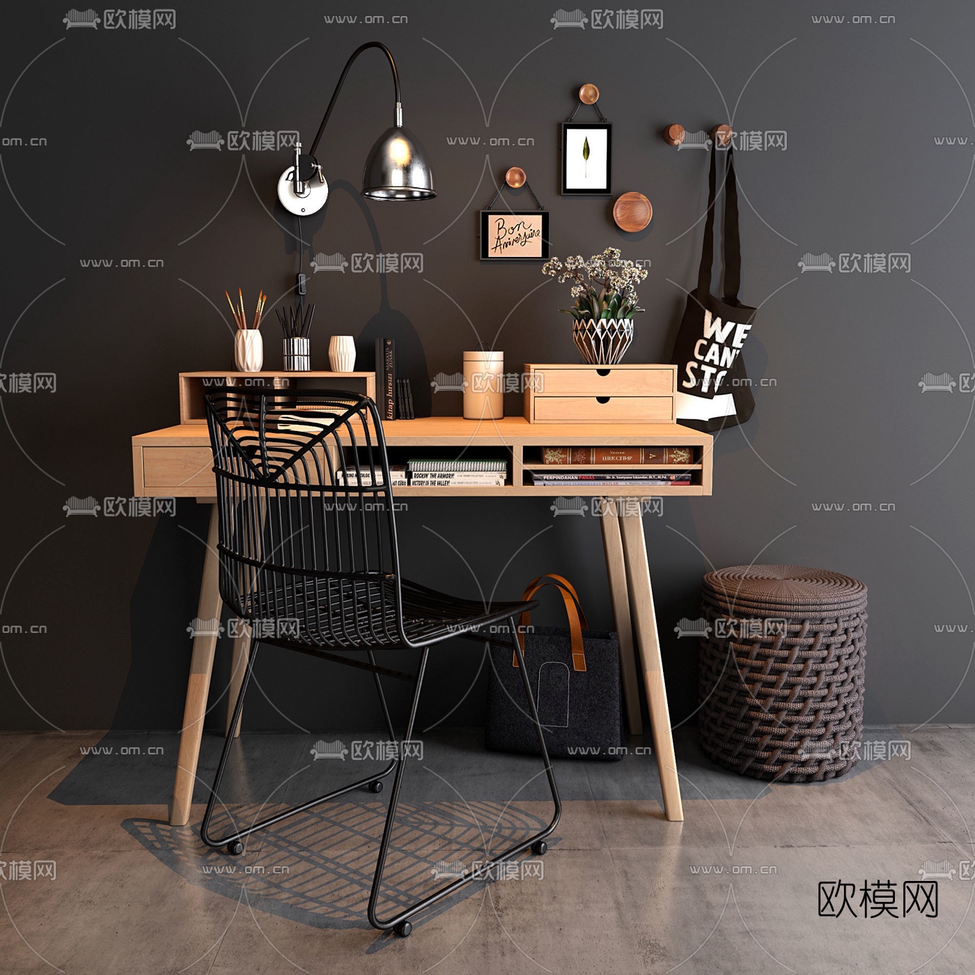 北欧书桌3d模型下载（渲染图1）