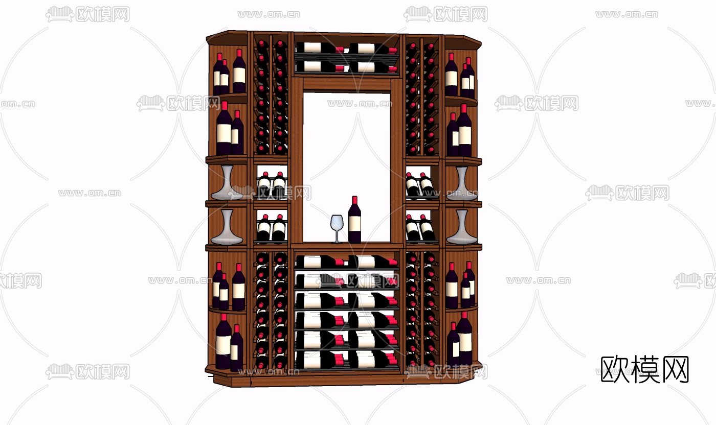 现代实木酒柜免费su模型下载