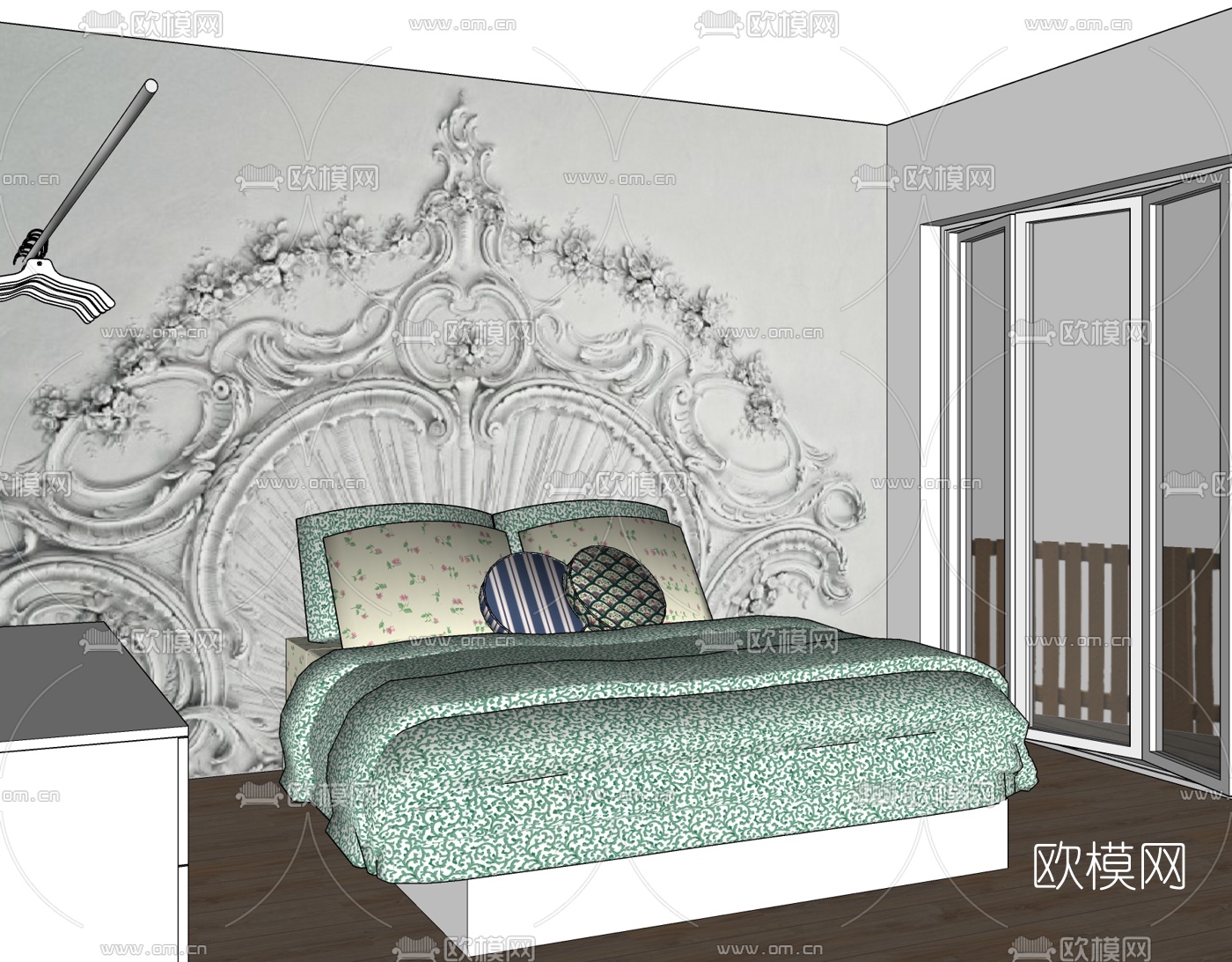 简欧卧室免费su模型下载